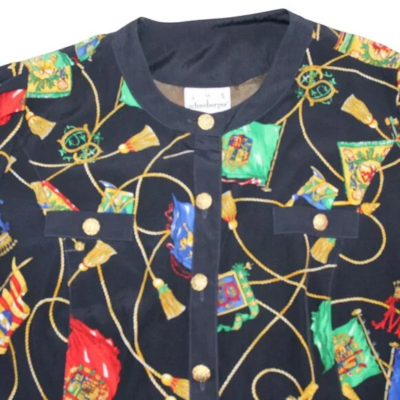 Schneberger Blouse Plus Sz Womens US 24 Royal Crest Pattern Button Front - Picture 6 of 16